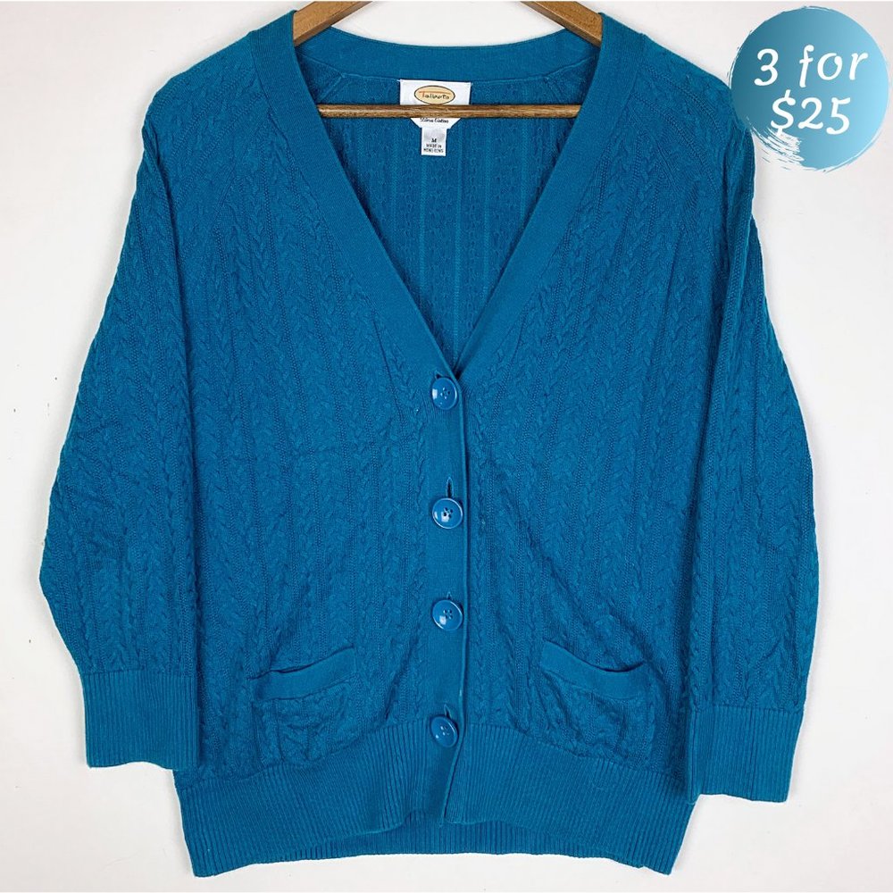 3/$25 Talbots Cable Knit Button-Front Cardigan - Picture 1 of 7